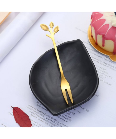 4.92” 13/0 gold stainless steel two-tine fruit/Dessert fork with steel handle -12/pc