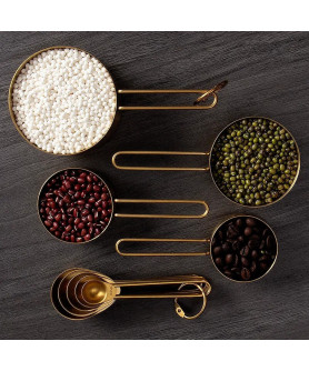 Milliliter Measuring Cup & Spoon Set in Stainless Steel | Titanium Gold Satin Finish Baking Tools with Graduations