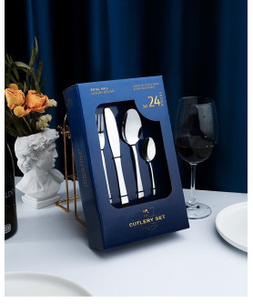 24-Piece Minimalist Steak Knife Set with Forks & Spoons | Stainless Steel Cutlery in Gift Box for Gifting & Bulk Use