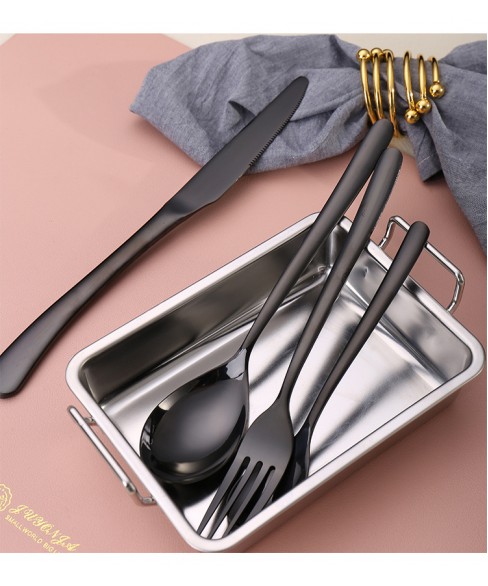 Black Silverware Set, Stainless Steel 4 Piece Flatware Set , Cutlery Utensils Set Include Knives/Forks/Spoons